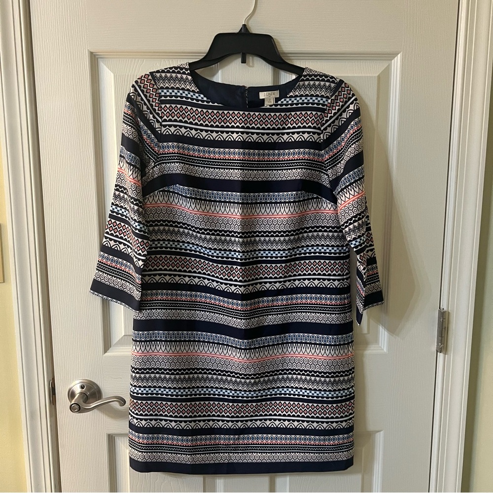 J. Crew Navy and White Patterned Dress